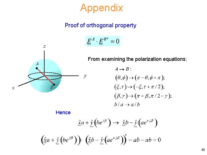 Appendix Proof of orthogonal property z From examining the polarization equations: A y x