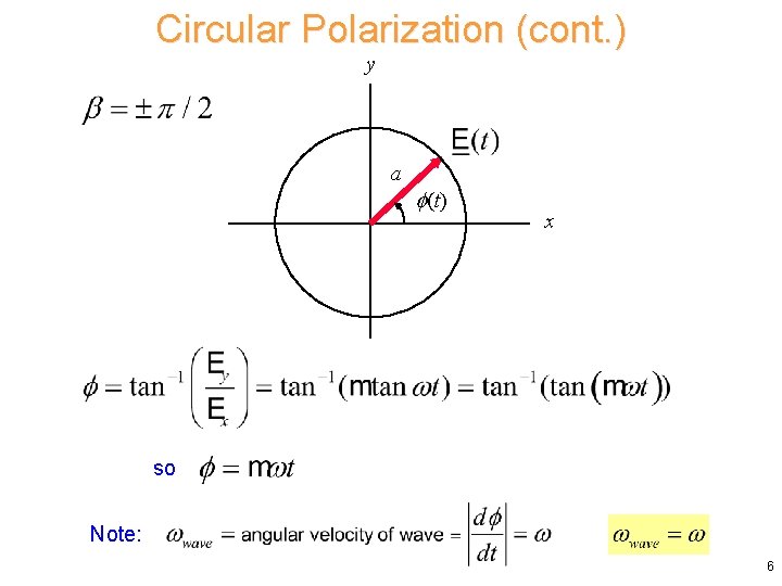 Circular Polarization (cont. ) y a (t) x so Note: 6 