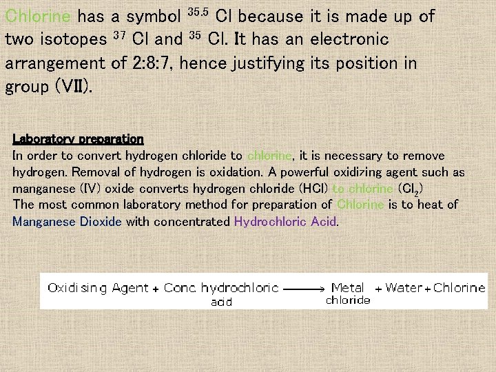 Chlorine has a symbol 35. 5 Cl because it is made up of two Chlorine has a symbol 35. 5 Cl because it is made up of two