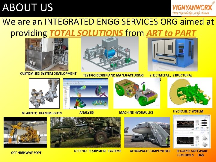 ABOUT US We are an INTEGRATED ENGG SERVICES ORG aimed at providing TOTAL SOLUTIONS ABOUT US We are an INTEGRATED ENGG SERVICES ORG aimed at providing TOTAL SOLUTIONS