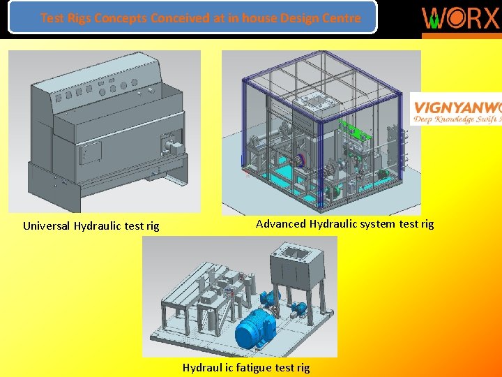 Test Rigs Concepts Conceived at in house Design Centre Universal Hydraulic test rig Test Rigs Concepts Conceived at in house Design Centre Universal Hydraulic test rig
