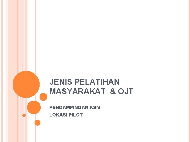 JENIS PELATIHAN MASYARAKAT & OJT PENDAMPINGAN KSM LOKASI PILOT 