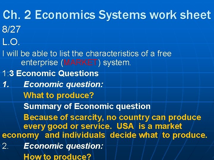 Ch 2 Economics Systems work sheet 827 L