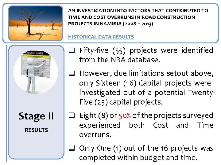 AN INVESTIGATION INTO FACTORS THAT CONTRIBUTED TO TIME AND COST OVERRUNS IN ROAD CONSTRUCTION