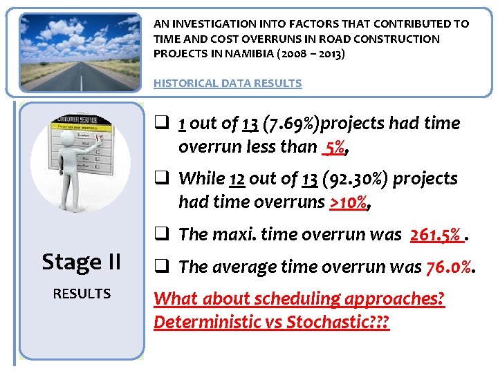 AN INVESTIGATION INTO FACTORS THAT CONTRIBUTED TO TIME AND COST OVERRUNS IN ROAD CONSTRUCTION