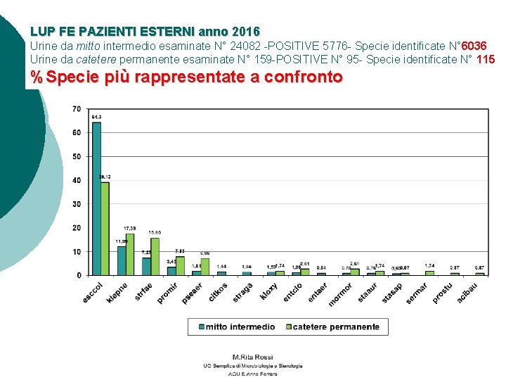 LUP FE PAZIENTI ESTERNI anno 2016 Urine da mitto intermedio esaminate N° 24082 -POSITIVE