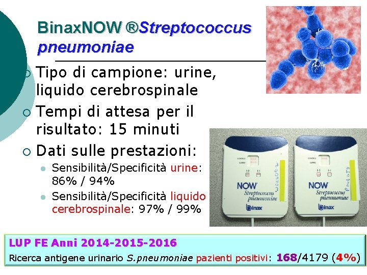 Binax. NOW ®Streptococcus pneumoniae Tipo di campione: urine, liquido cerebrospinale ¡ Tempi di attesa