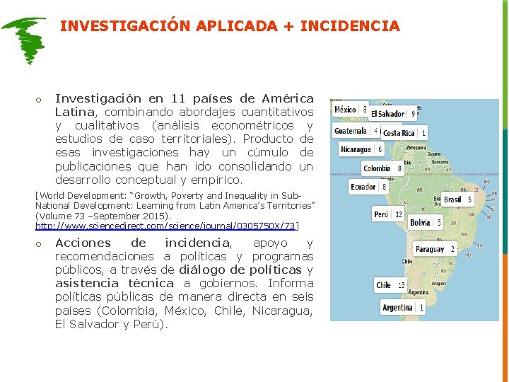 INVESTIGACIÓN APLICADA + INCIDENCIA o Investigación en 11 países de América Latina, combinando abordajes INVESTIGACIÓN APLICADA + INCIDENCIA o Investigación en 11 países de América Latina, combinando abordajes