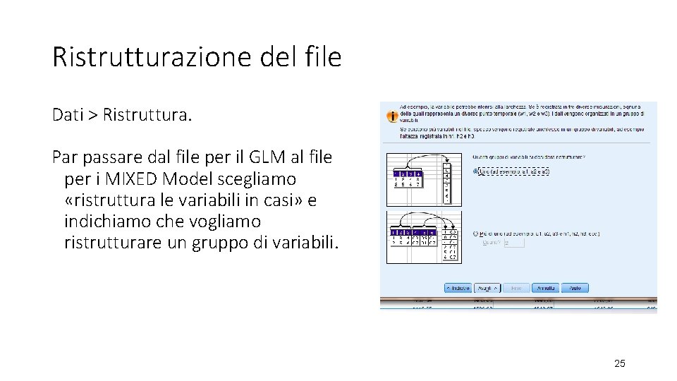 Ristrutturazione del file Dati > Ristruttura. Par passare dal file per il GLM al