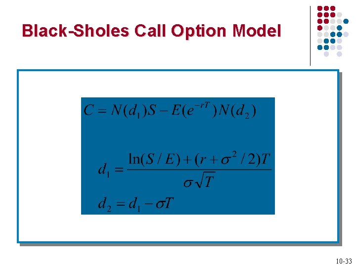 Black-Sholes Call Option Model 10 -33 