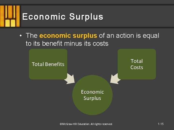 Economic Surplus • The economic surplus of an action is equal to its benefit