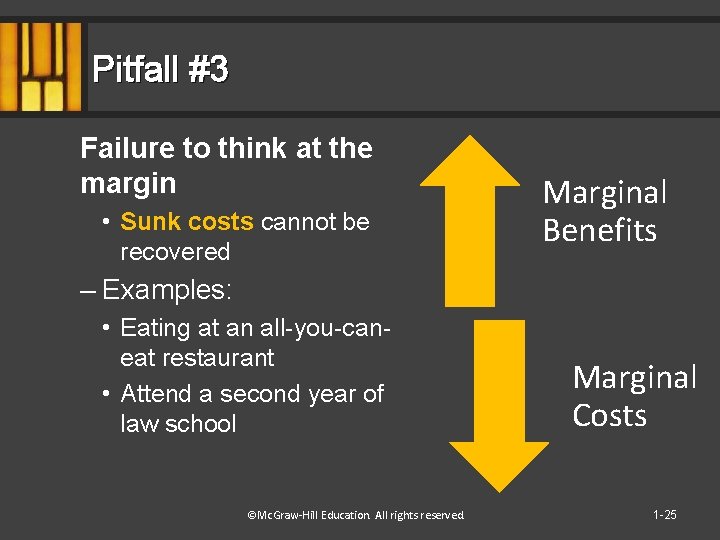 Pitfall #3 Failure to think at the margin • Sunk costs cannot be recovered