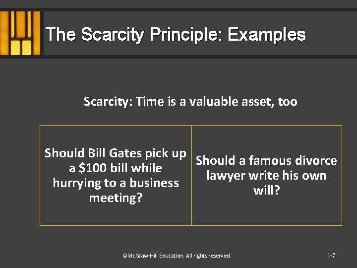 The Scarcity Principle: Examples Scarcity: Time is a valuable asset, too Should Bill Gates