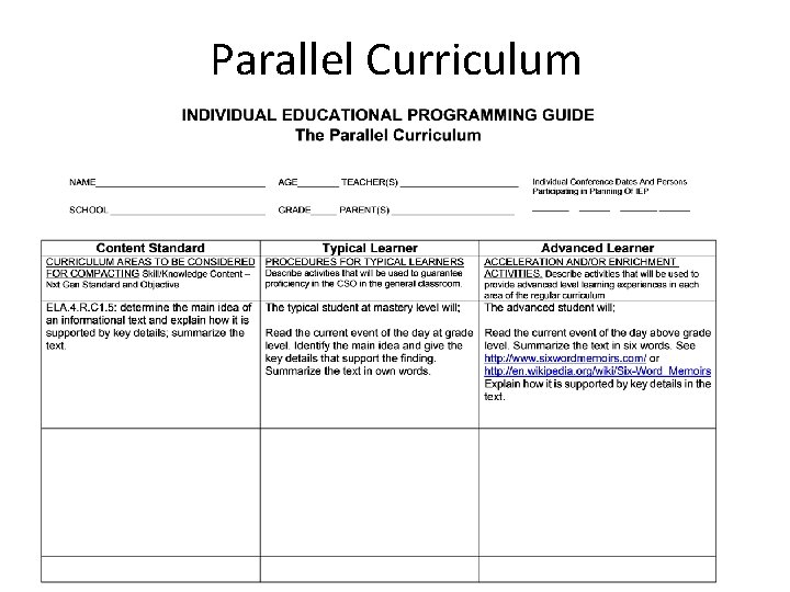 Parallel Curriculum 