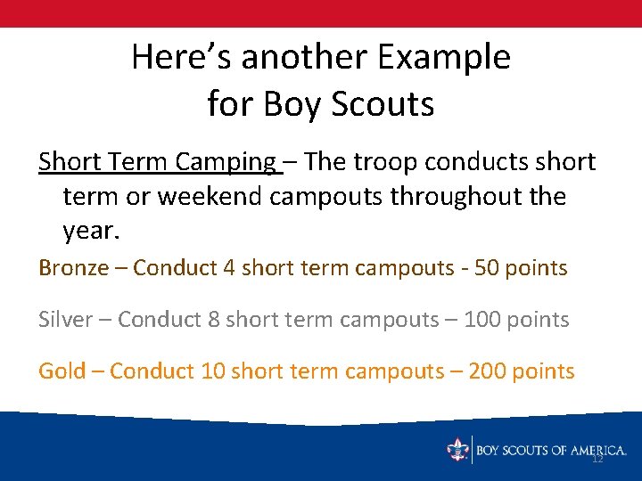 Here’s another Example for Boy Scouts Short Term Camping – The troop conducts short