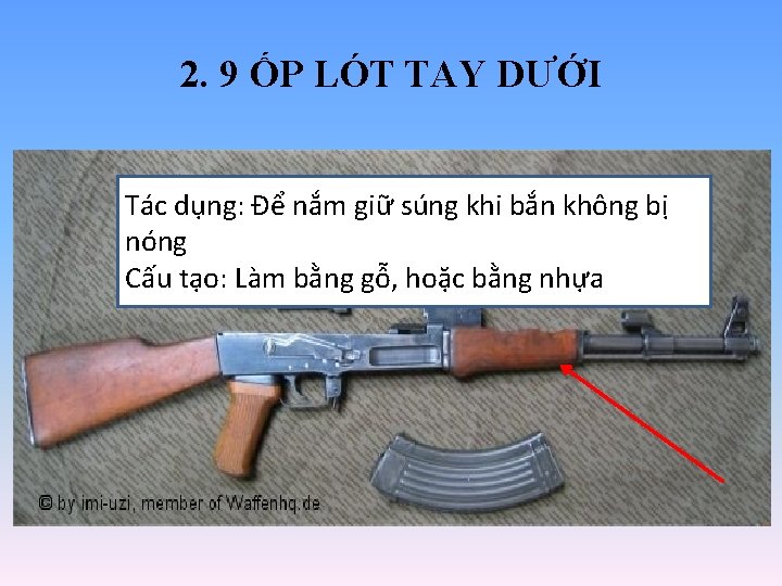 2. 9 ỐP LÓT TAY DƯỚI Tác dụng: Để nắm giữ súng khi bắn 2. 9 ỐP LÓT TAY DƯỚI Tác dụng: Để nắm giữ súng khi bắn