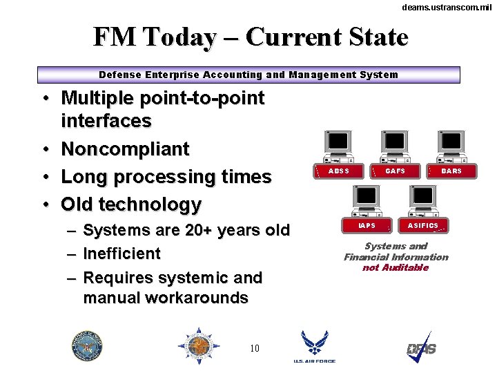 deams. ustranscom. mil FM Today – Current State Defense Enterprise Accounting and Management System