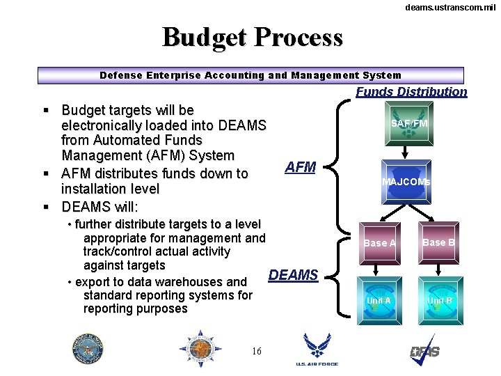 deams. ustranscom. mil Budget Process Defense Enterprise Accounting and Management System Funds Distribution §