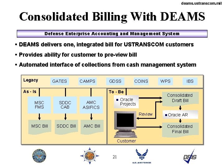 deams. ustranscom. mil Consolidated Billing With DEAMS Defense Enterprise Accounting and Management System §