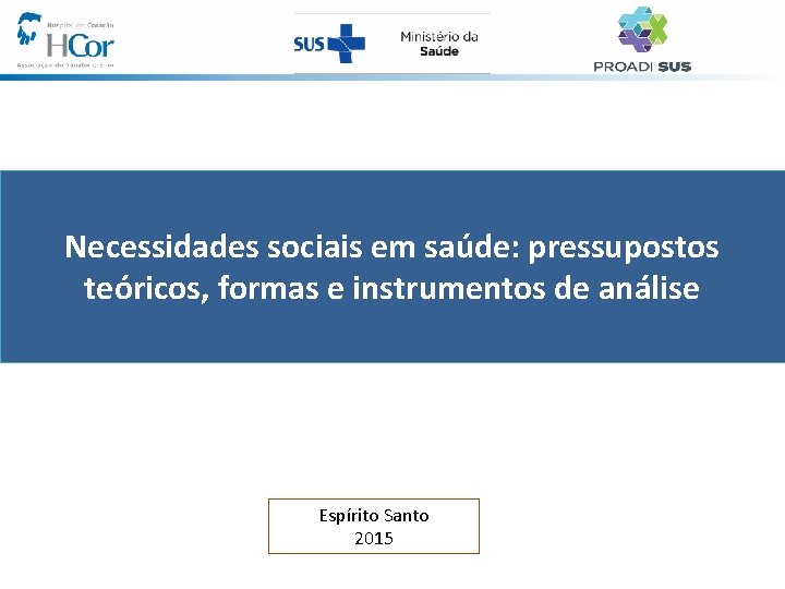 Necessidades sociais em saúde: pressupostos teóricos, formas e instrumentos de análise Espírito Santo 2015