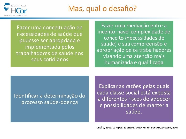 Mas, qual o desafio? Fazer uma conceituação de necessidades de saúde que pudesse ser