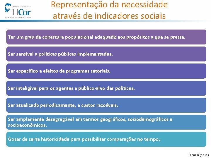 Representação da necessidade através de indicadores sociais Ter um grau de cobertura populacional adequado