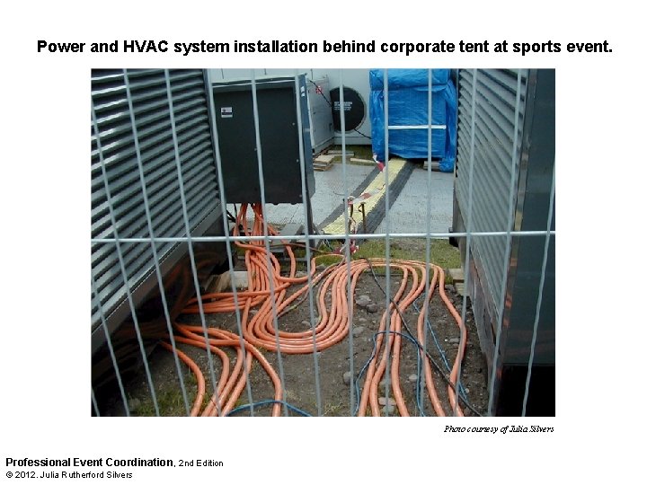 Power and HVAC system installation behind corporate tent at sports event. Photo courtesy of