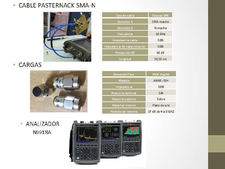  • CABLE PASTERNACK SMA-N • CARGAS • ANALIZADOR N 9918 A Tipo de