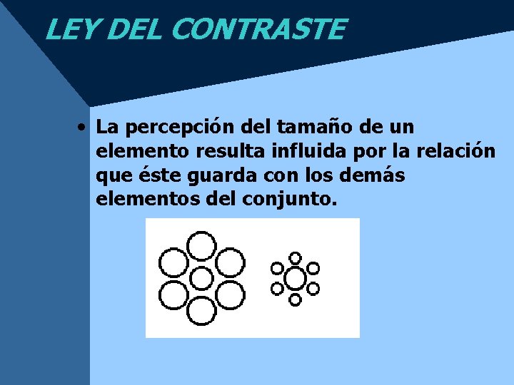 LEY DEL CONTRASTE • La percepción del tamaño de un elemento resulta influida por LEY DEL CONTRASTE • La percepción del tamaño de un elemento resulta influida por