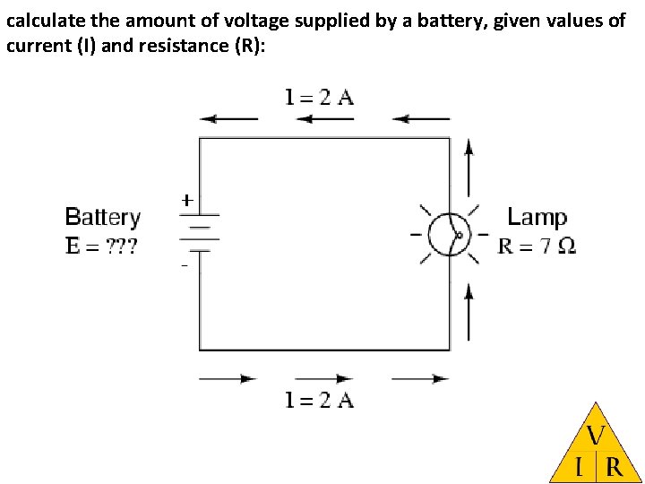 calculate the amount of voltage supplied by a battery, given values of current (I)