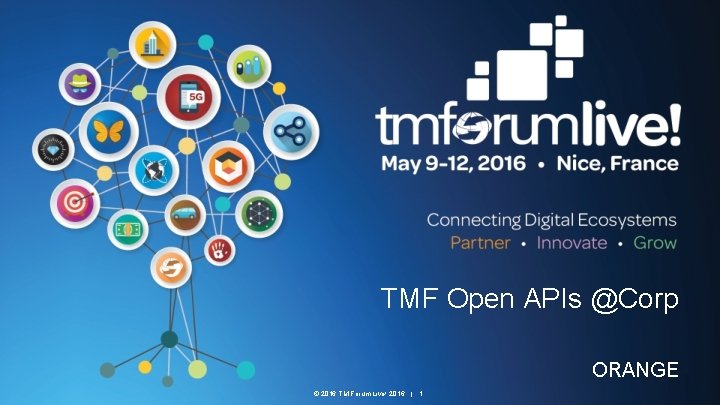 TMF Open APIs @Corp ORANGE © 2016 TM Forum Live! 2016 | 1 TMF Open APIs @Corp ORANGE © 2016 TM Forum Live! 2016 | 1