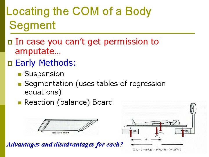 Locating the COM of a Body Segment In case you can’t get permission to