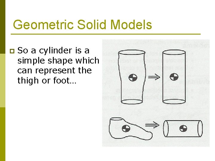 Geometric Solid Models p So a cylinder is a simple shape which can represent