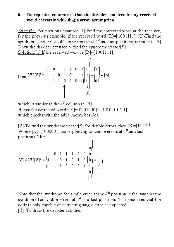 ii. No repeated columns so that the decoder can decode any received word correctly