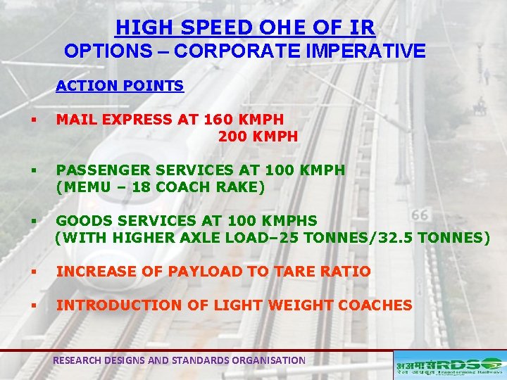 HIGH SPEED OHE OF IR OPTIONS – CORPORATE IMPERATIVE ACTION POINTS § MAIL EXPRESS