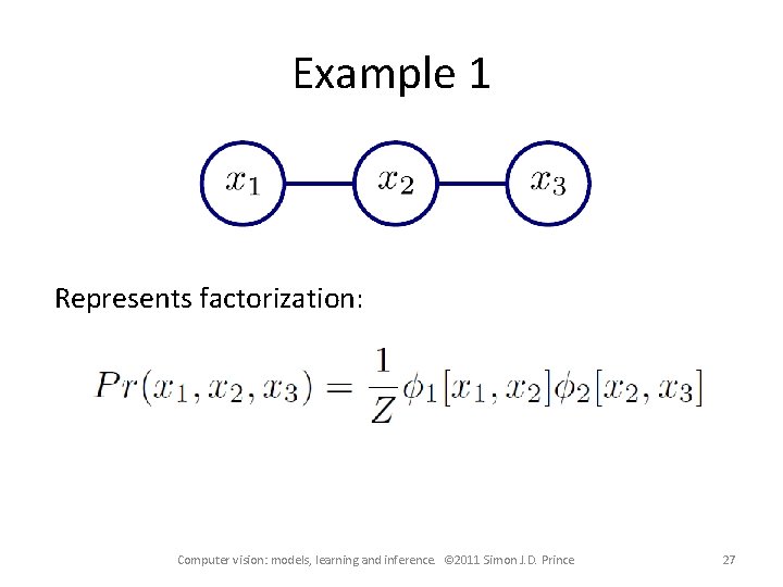 Example 1 Represents factorization: Computer vision: models, learning and inference. © 2011 Simon J.