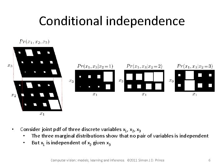 Conditional independence • Consider joint pdf of three discrete variables x 1, x 2,