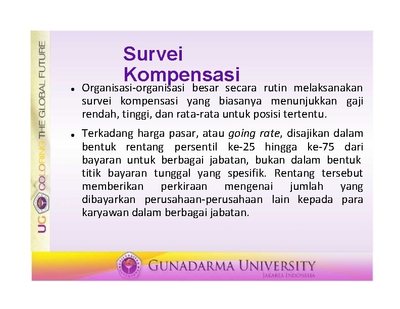 Survei Kompensasi Organisasi-organisasi besar secara rutin melaksanakan survei kompensasi yang biasanya menunjukkan gaji rendah,