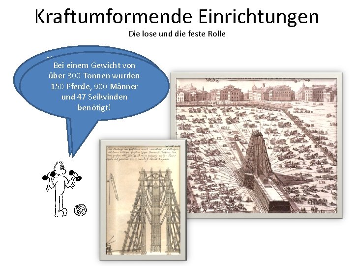 Kraftumformende Einrichtungen Die lose und die feste Rolle Als z. B. 1586 in Rom