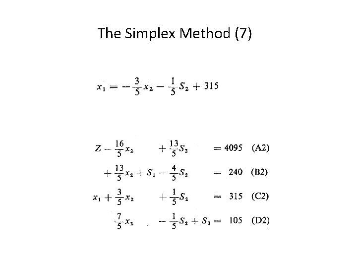 The Simplex Method (7) Step 2: From Equation CI, which limits the maximum value