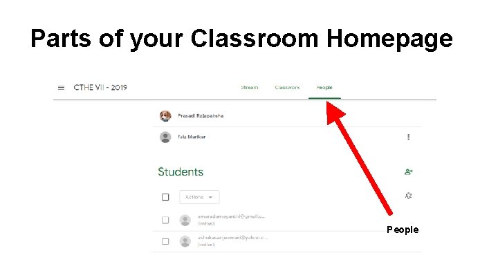 Parts of your Classroom Homepage People 