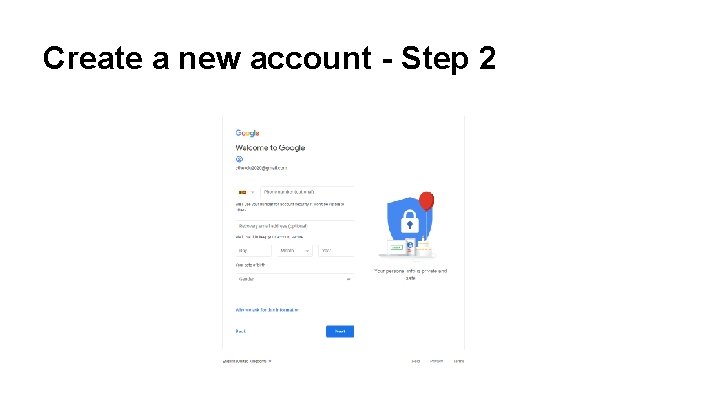 Create a new account - Step 2 