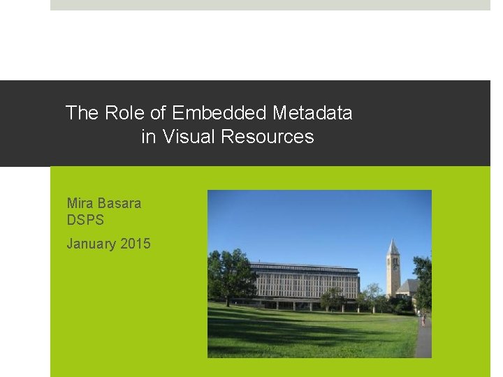 The Role of Embedded Metadata in Visual Resources Mira Basara DSPS January 2015 