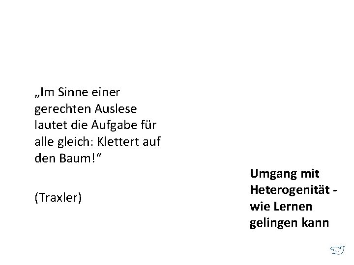 „Im Sinne einer gerechten Auslese lautet die Aufgabe für alle gleich: Klettert auf den