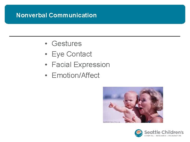 Nonverbal Communication • • Gestures Eye Contact Facial Expression Emotion/Affect 