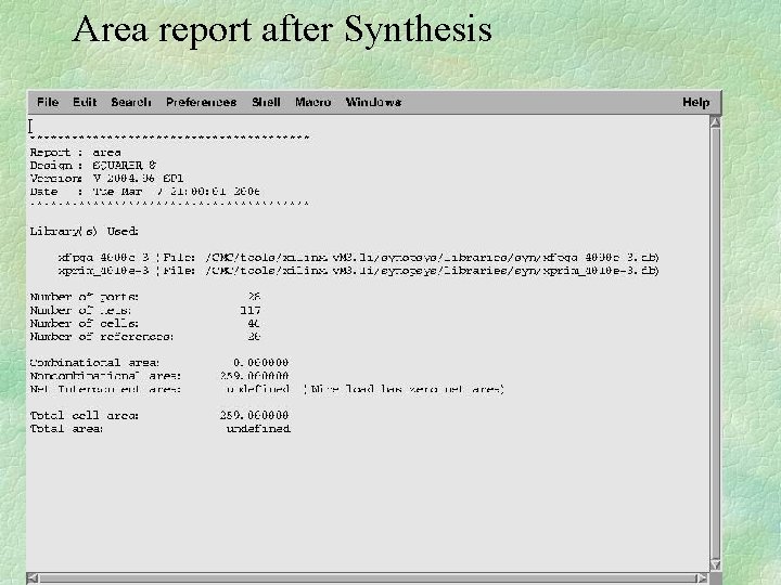 Area report after Synthesis 