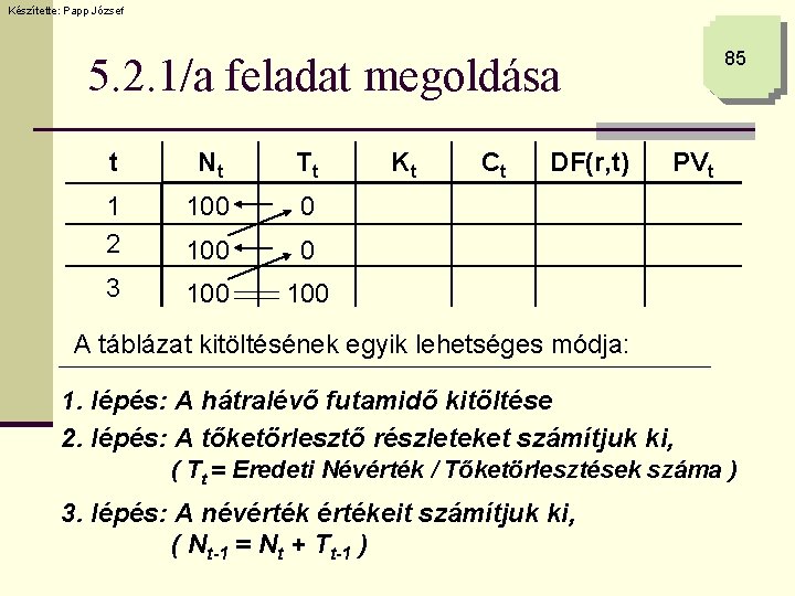 Készítette: Papp József 85 5. 2. 1/a feladat megoldása t Nt Tt 1 2