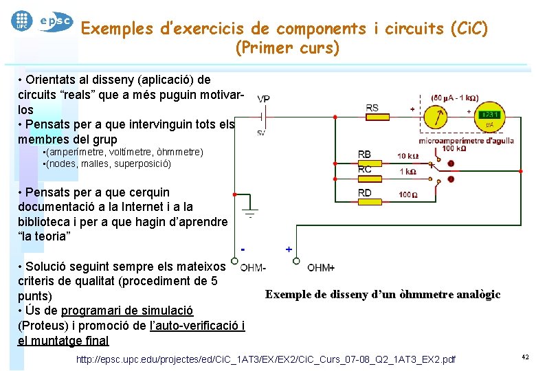 Exemples d’exercicis de components i circuits (Ci. C) (Primer curs) • Orientats al disseny