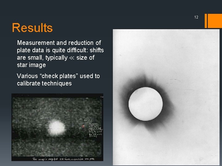 12 Results Measurement and reduction of plate data is quite difficult: shifts are small,