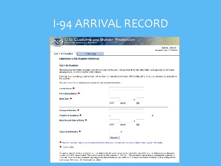 I-94 ARRIVAL RECORD 